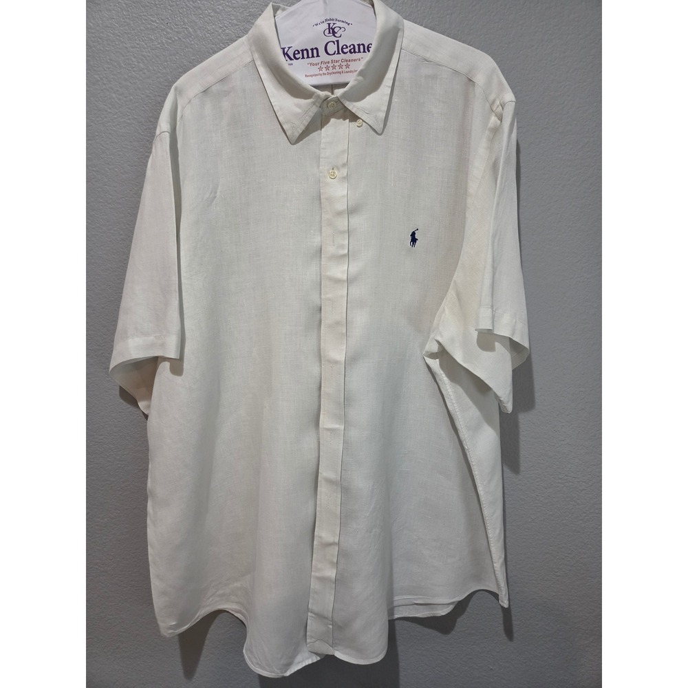 Polo Ralph Lauren Mens XXL White 100% Linen Short Sleeve Button Down Shirt